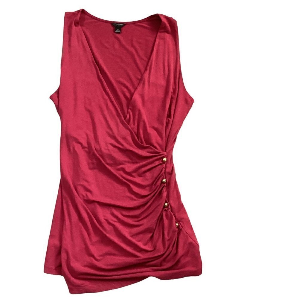Ann‎ Taylor Faux Wrap Surplice Ruched V-Neck Sleeveless Top S S Red 67T